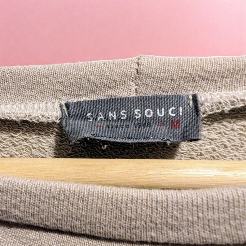 Sans Souci Roaring Tiger Patch Striped Sleeve Sweatshirt Top Beige Tan M - Picture 4 of 6